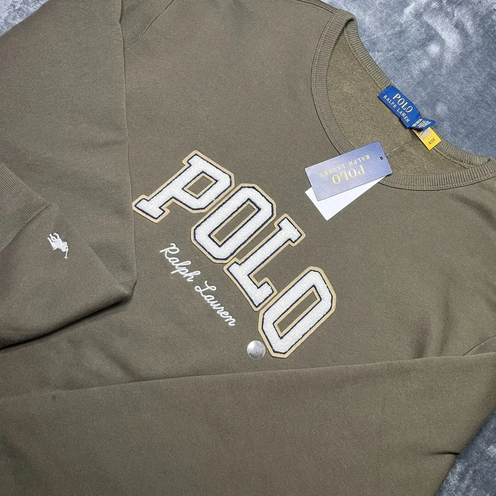 NWT Polo Ralph Lauren Sweatshirt Men's XXL Brown Spellout Crewneck Collegiate